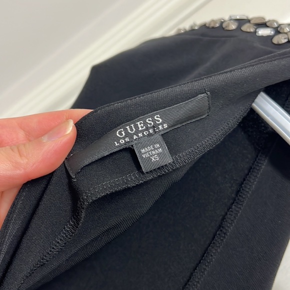 Guess Jumpsuit w/ Deep V Shoulder Embellished Ruched Waist | Size XS Black - Picture 7 of 7